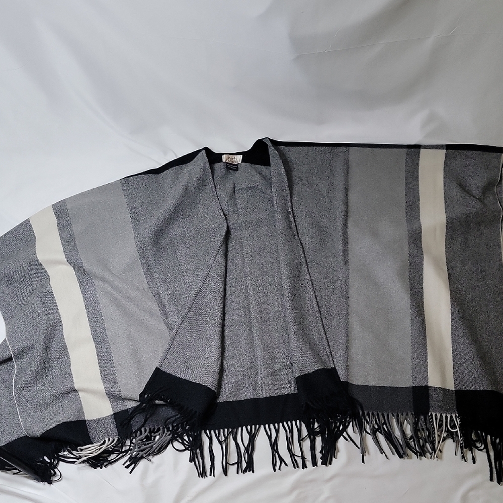 Hermes Gray and Black Striped Cape/Poncho